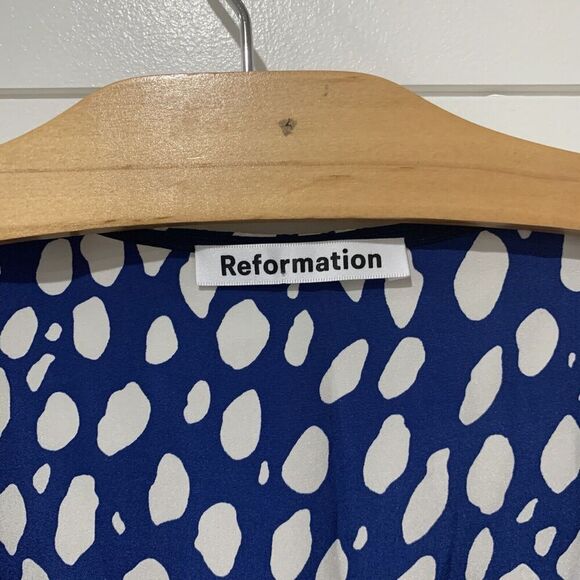 Reformation | Dress Silk Mini V Neck Wrap V Neck Short Sleeve Polka Dots- Large - Picture 5 of 8